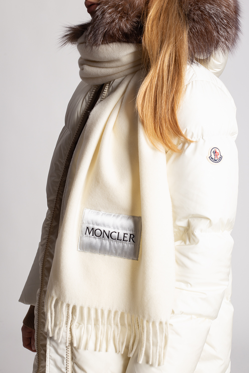 Cream Wool scarf with logo Moncler SchaferandweinerShops Japan